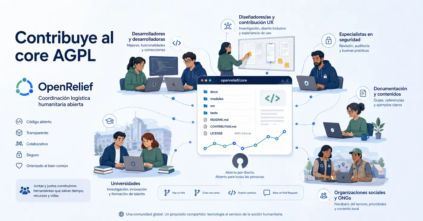 Comunidad open source contribuyendo a OpenRelief